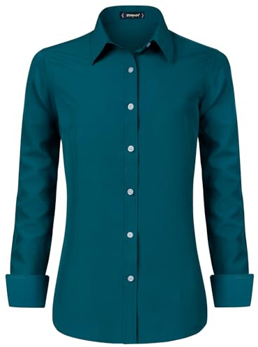 Stamain Camicia Donna Manica Lunga No Stiro Blusa Elegante Regular Fit Camicetta Classica per Ufficio Lavoro Cerimonia vestibilità Comoda
