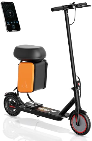 Electric Scooter with Seat for Adults and Teens, 19MPH & 15-Mile Range, 350W Motor, 8.5 Solid Tires with App Control & Dual Brake System - Foldable Commuter E-Scooter with Storage Bag