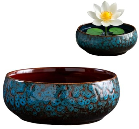 Pot de lotus, bol en céramique pour fleurs de lotus, pot de jonquilles de grand calibre, lys d'eau de lotus, plantes succulentes, lavabo en céramique simple (B)