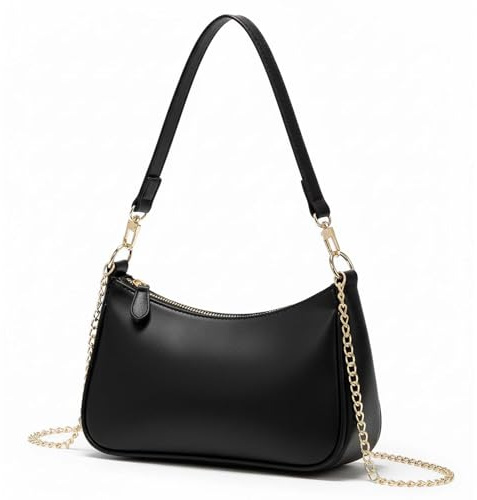 Luxvara Borsetta a Spalla, Borsa Ascellare Ragazza, Borse a Tracolla in Pelle PU da Donna, Borsa a Spalla Donna Piccola con Tracolla e Catena Rimovibili, Borse a Mano per Lavoro Appuntamenti (Nero)