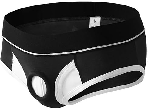Men's Athletic Supporter Hollow Out Briefs Gay Sexy Performance Jockstrap Underwear Colored Block Thong Panties (Black,XL)