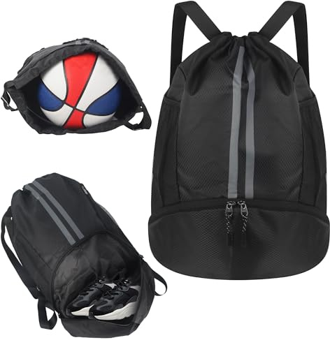 ACOMTUO Turnbeutel mit Kordelzug, Wasserdicht Sportbeutel, Große Gym Bag Drawstring Bag Sportrucksack mit Ballfach Bodenfach Wasserdicht Rucksack für Erwachsener Jugend, Sport und Reisen