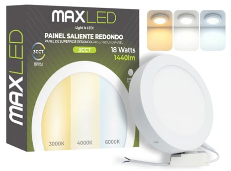 Maxled, Light is Led! Downlight LED Panel Superficie Redondo 18W 1440LM Focos Led Interior Techo ø225mm 3000K-6000K (Blanco Cálido/Blanco Neutro/Blanco Frío) 85V-265V Aluminio No Regulable