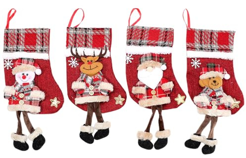 poraceous 4 Piezas Medias de Navidad, Calcetín de Navidad Chimenea, Calcetines de Navidads, Adorno de Navidads Bolsa Regalo, Calcetín de Decoración Navideña, Medias Santa Candy para Llenar y Colga