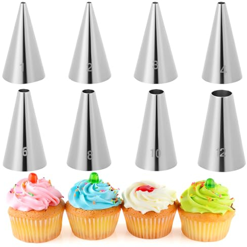 Set med 8 st runda hål rörspetsar för muffins i rostfritt stål munstycken, tårtdekorationsverktyg, ryska bakverk glasyr dispensrar tillbehör för tårta cupcakes kakor kakor