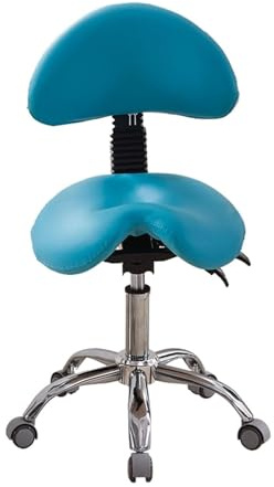 JAVPTAV Sgabello a sella con sedia a pedale con supporto for la schiena, sgabello girevole for taglio da salone for ufficio, salone, negozio, altezza regolabile(Blue)