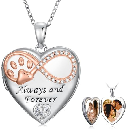 SOULMEET Collar con medallón familiar con diseño de corazón infinito, huella de amor, para mujer, con capacidad para 2 fotos, colgante de plata conmemorativo, regalo para mamá, papá, esposa, Navidad