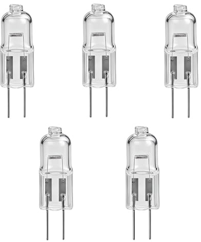 Velozym Bombilla Halógena G4 10W 12V, Lote de 5 Unidades, Luz Cálida 3000K, 2000 Horas de Vida Útil, para Lámparas de Cristal, Espejos y Techos, Base de 4mm, Alta Reproducción Cromática