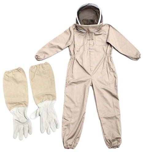 Tuta da apicoltore con guanti da ape Tuta da apicoltore ventilata a prova di puntura per tutto il corpo con cappuccio con cerniera Ape professionale in tela per fattoria di apicoltori