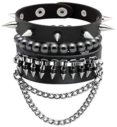 Eigso Punk Leather Studded Bracelets for Men Women Retro 80s Rock Concert Gothic Bracelet Set for Man
