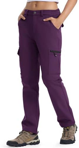 YSENTO Womens Waterproof Walking Hiking Fleece Lined Trousers Winter Thermal Outdoor SKi Camping Softshell Trousers(Purple,XL)