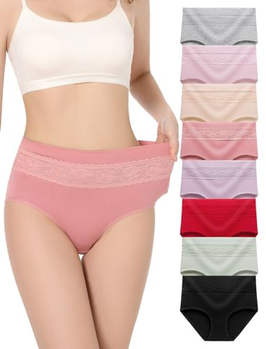 HAVVIS Damen-Slips Unterwäsche Baumwolle hohe Taille Bauchkontrolle Rose Jacquard Damen-Slip Multipack (L, B01-8er Pack - Mehrfarbig)