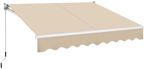 Yaheetech 2.5 x 2m Retractable Manual Awning, Garden Outdoor Canopy Awning Sun Shade Shelter with Fittings and Hand Crank Anti-UV and Waterproof for Patio/Yard/Balcony, 280g/m² Polyester, Beige