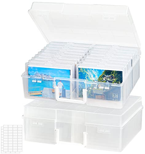 Lifewit Boite Rangement Photos 10 x 15 cm, 18 pcs Compartiments 4R Intérieurs Storage Box Photo Organisateur Photo avec Poignée, Boite Rangement Plastique pour Carte Bijoux Jouet,Couleur,2 Pièces
