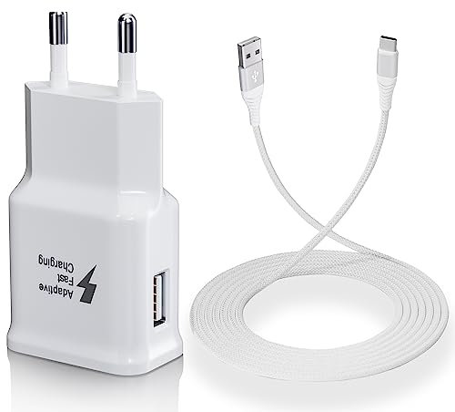Ladegerät mit 2M Ladekabel Typ C Schnellladegerät für Samsung Galaxy A15 A14 A13 A12 A25 A33 A34 A40 A51 A54 A55 S21 S20 FE S10 S9 S8 Plus M53 M34 Handy, Nylon Schnellladekabel USB C mit Netzteil