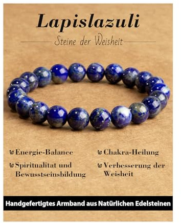 Landorilo Handmade Echte Naturstein Perlen Heilsteine Armband Damen Herren, 8MM Runde Edelsteine Yoga Armbänder, Glücksarmband, Kreative Schmuck Geschenke(Lapislazuli)