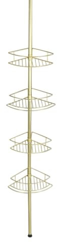 WENKO Etagère de salle de bain télescopique Dolcedo | 4 Paniers de douche d'angle | Fixation sans perçage par torsion réglable en hauteur jusqu'à 2,75m | Acier Inox | 31x65-275x23 cm | Or mat