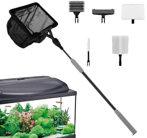 Tuxxjzm Set di attrezzi per la pulizia 'acquario, con manico telescopico, spazzola per acquario con manico lungo, raschietto telescopico, set di pulizia multiuso per acrilico e