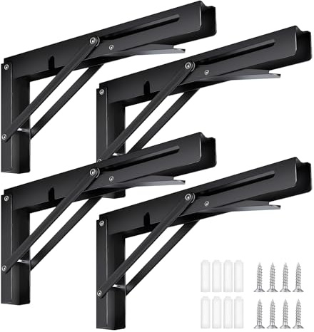 Vivikivi 4 stycken hopfällbar konsol, tung last, 200 mm till 609 mm, maximal belastning 100 kg, vikbar metall, bordshållare, gör-det-själv-hopfällbar konsol, platsbesparande (svart, 250 mm)