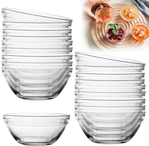 WANDGU Cuencos Redondopara Salsas: 20 Piezas Diámetro 7.5 cm Trasparente Mini Cuencos Para Salsas, Cuadrado Platos para Aperitivos, Tazón de Inmersión, Reutilizable Platos de Aperitivo para Salsas