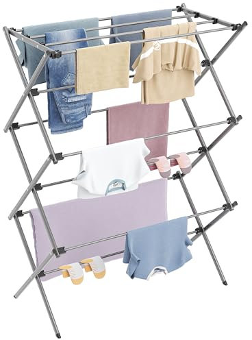 HOMIDEC Clothes Airer,3-Tier Foldable Clothes Drying Rack,Clothes Horse with 11 Thickened Poles Bearing Weight 20kg,Space Saving Clothes Dryer for Indoor Outdoor.Grey（73 * 37 * 115cm）