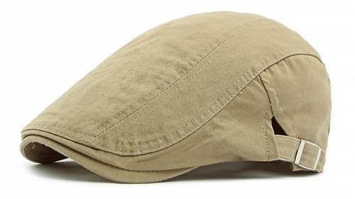 NLAND Bérets Homme Respirant Coton Casquette Plate Réglable Newsboy Vintage Flat Cap Unisexe Golf Tir Casquette Cadeau,Kaki Taille Unique