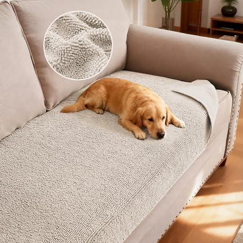 H.VERSAILTEX Non Slip Pet Couch Cover Chenille Dog Bed Protector Thick Soft Sofa Slipcover Pet Friendly Washable Couch Cushion Covers for Pets (30 x 53, Oatmeal)