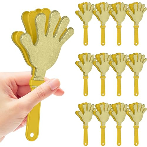 12 Pcs Glod Glittered Hand Clappers，7 Hand Clappers Noisemakers for 2026 New Year's Eve Party Supplies