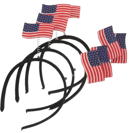 HEMOTON Lot de 4 Bandeaux Antidérapants Imprimés Drapeau Américain, Bandeau Élastique Taille Unique, Accessoires Patriotiques pour Tournoi de Football International et Fête du 4