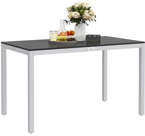 Outsunny Table à Manger de Jardin pour 4-6 Personnes 120 x 70 x 72 cm Noir | Plateau Rectangulaire à Lattes, Table de Jardin, Cadre Aluminium Antirouille, Terrasse, Patio