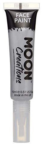 Moon Creations Face & Body Paint Tubes with Brush Applicator | Grey | 15ml | Ready to Use | Cruelty Free, Made in UK | Face Paint for Kids, Adults, Fancy Dress, Festivals, Halloween
