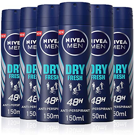 NIVEA MEN Dry Fresh deodorante spray anti-traspirante per uomo, confezione da 6 (6 x 150 ml), deodorante anti-traspirante da uomo, profumo maschile