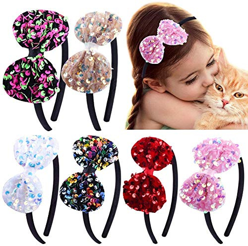 Candygirl 6 Pièces Serre-tête Filles Enfants Paillettes Bandeaux à Noeud Scintillant Cheveux Accessoires pour Halloween Noël Fête Anniversaire Carnaval
