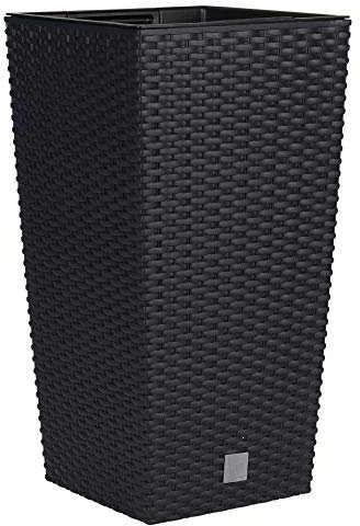 URBNLIVING Rattan Elegant Tall Large Plant Pot Flower Indoor Outdoor Garden Planters (Black, H 50cm x D 26cm)