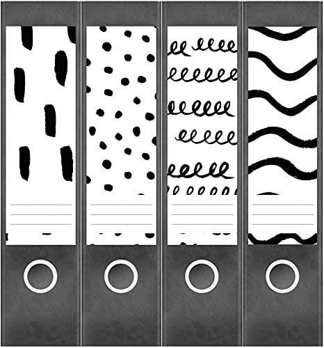Etiketten für Ordner | Deko 25 Muster Mix | 4 breite Aufkleber für Ordnerrücken | Selbstklebende Design Ordneretiketten Rückenschilder