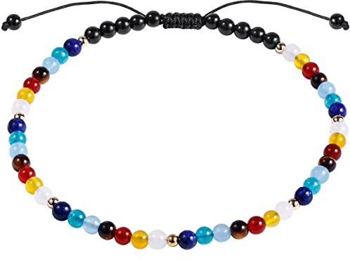 Jewboo 7 Chakra Beach Anklet Bracelet for Women Foot Crystals and Healing Stones Balance Yoga Meditation Worry Stone Strand (8.5-10 Inches)