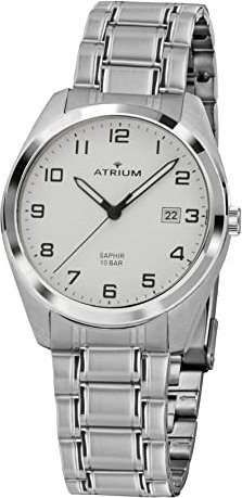 Atrium Herren-Armbanduhr Edelstahl Saphirglas Analog Quarz 10 bar mit Datum und Edelstahl Armband Silberfarben A42-30