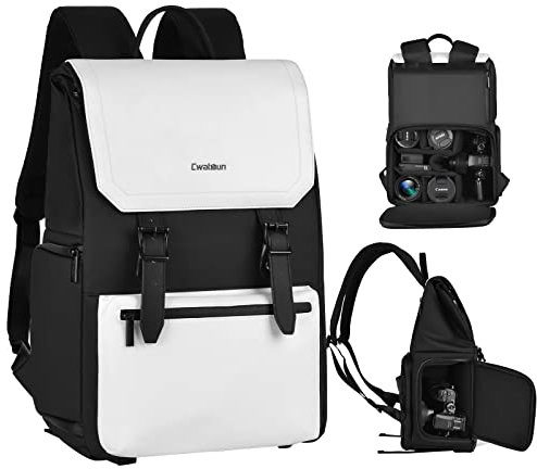 Cwatcun Kamerarucksack, Fotorucksack Wasserdicht Kamera Rucksack Professionelle Spiegellose DSLR SLR Fotorucksack Groß Kameratasche Kompatibel für Sony Canon Nikon und Objektiv Stativ Zubehör,Weiß,L
