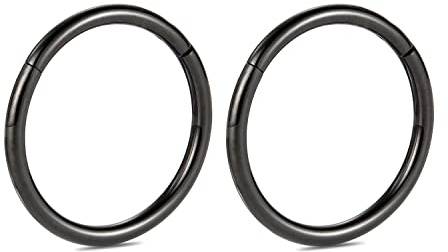 8G 2Pcs G23 Titanium Nose Hoop Ring Higned Segment Clicker Ring Seamless Nose Ring Septum Jewellery Conch Hoop Cartilage Helix Tragus Hoop Earrrings Hoop Sleeper Piercing Jewellery 12mm Black