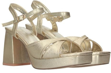 shoes&blues.es 78112-Sandalia de Tacon para Mujer, con Cierre de Hebilla.. Talla 39 Oro