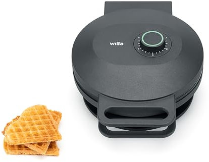 Wilfa JOY Single Waffeleisen I 900 Watt I 18cm große Herzwaffeln I 5 Temperaturmodi I Mit Alarm-Glocke I Inkl. Teig-Löffel (schwarz)