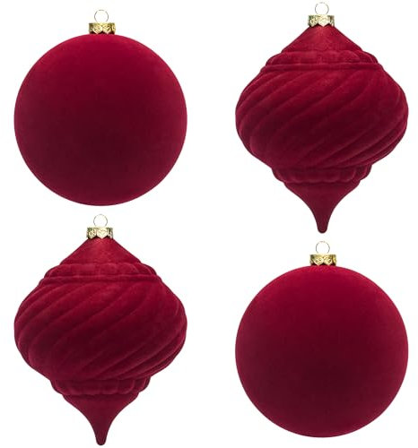 4 pezzi Palline di Natale 15cm in plastica gigante XXL Palla di Natale Infrangibile per Decorazioni PERLATA per Negozio, Vetrina, (Rosso, 15cm velluto)