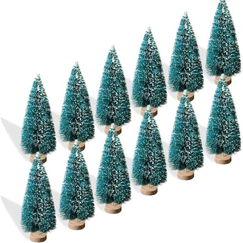 12Pcs Mini Christmas Tree, Bottle Brush Trees, Artificial Miniature Trees With Wooden Base for Decorations, Party Home Table Craft