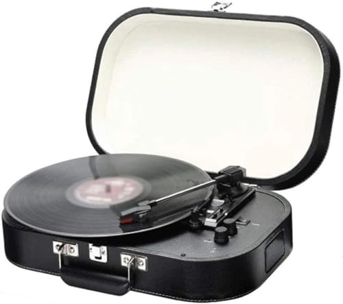 Tocadiscos retro portátil, reproductor de discos de vinilo con Bluetooth, vintage, tocadiscos portátil de 3 velocidades con altavoces integrados, soporta salida RCA