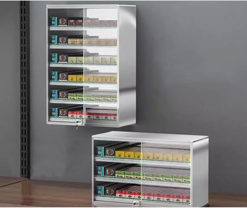Skjutdörr i härdat glas Cigarettdisplayskåp, cigarettfodralhållare i aluminiumlegering, med låsnyckel, cigarettdisplayhållare, för detaljhandeln Supermarket,10packs-4-layers13columns