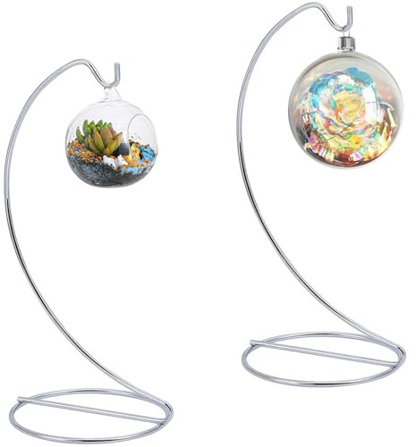 Espositore Ornamentale, 2 Pezzi Palla Di Vetro Ornamenti Titolare Del , Per Appendere Palline Di Vetro, Piante Aeree, Terrario Per Natale,Matrimonio,Casa, Decorazioni Da Giardino (Argento, 23 Cm)