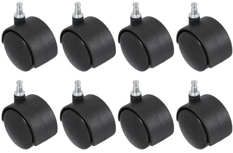 PATIKIL Ruedas de repuesto para silla de oficina de 2 pulgadas, 8 ruedas de nailon resistentes para muebles de oficina con rueda universal para alfombras de piso de madera dura, color negro (tallo de