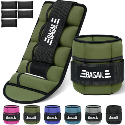 BAGAIL Adjustable Ankle Weights 2 Pack, with Detachable Sandbags, Wearable Wrist & Ankle Weight Straps, 0.4-1.6kg Per Strap, 15-31cm Circumference, Ideal for Strength Training and Fitness Cardio