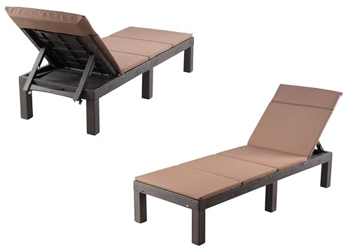 sinlikon Bain de Soleil Lot de 2 Pliant,Chaise Longue Pliable Exterieur,Positions reglables,Durable et Facile a Nettoyer (Y Lot de 2 Bain de Soleil avec Coussin)