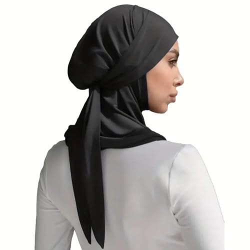 NAJMA Bonnet Cagoule à Nouer Femme – Hijab cagoule,Léger et Respirant – Hijab Turban Sport, Yoga, Mode – Taille Unique Extensible (Noir, Taille unique)